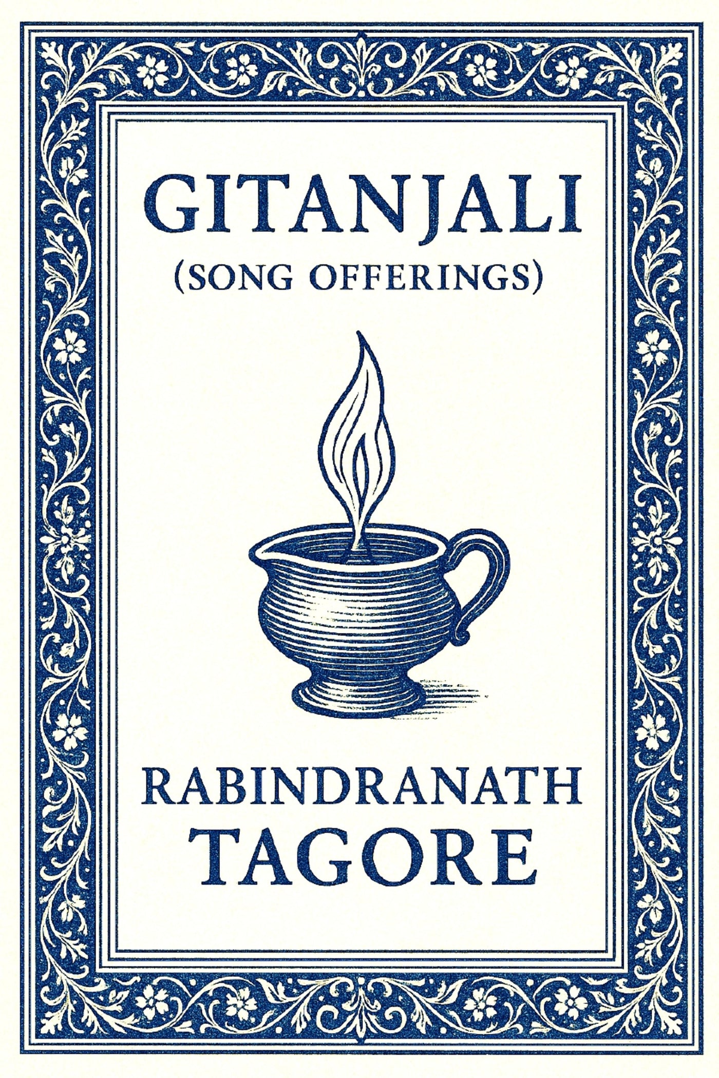Book cover of 'Gitanjali' by Rabindranath Tagore with decorative elements and a central illustration.