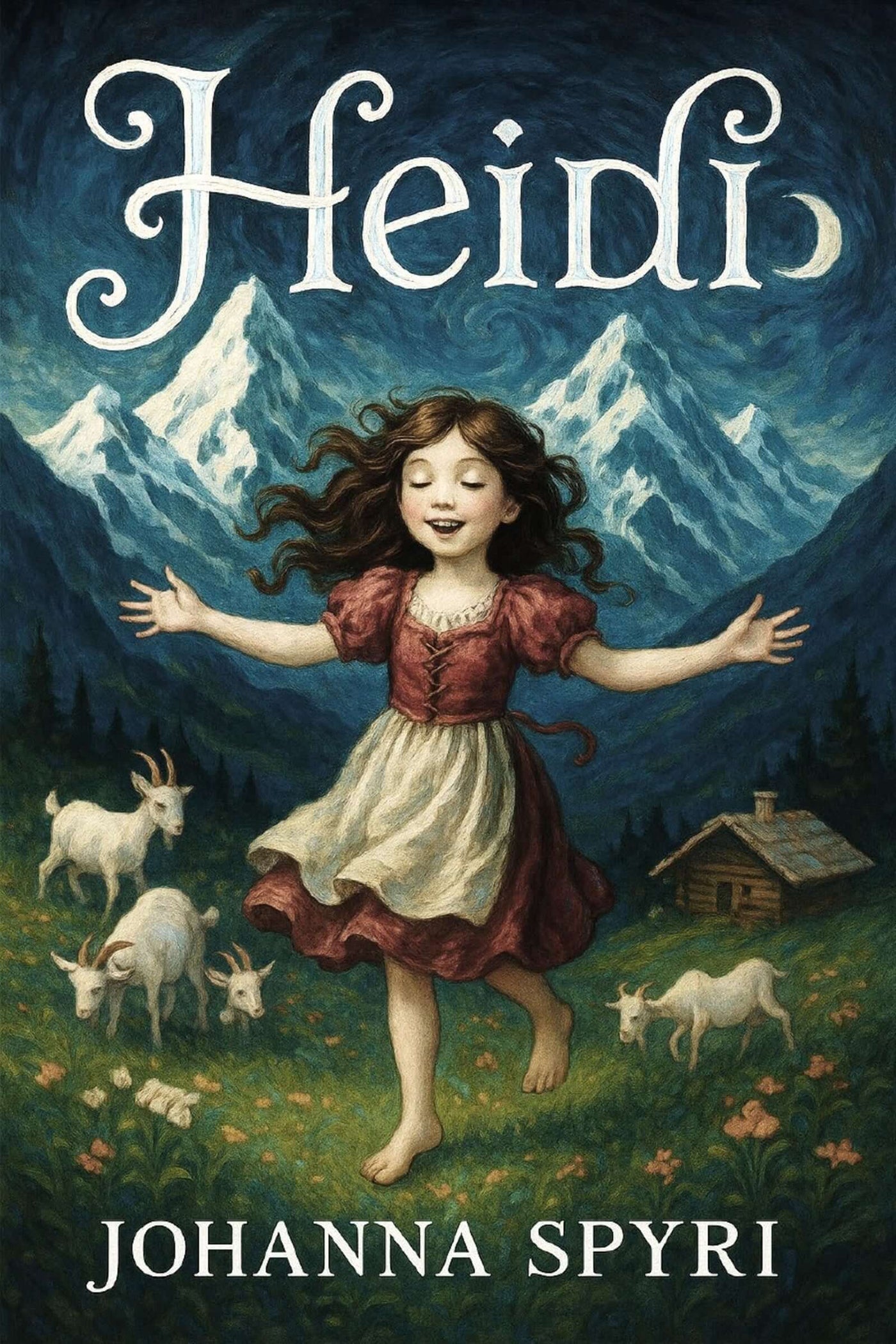 Book cover of 'Heidi' by Johanna Spyri with a girl in a mountainous landscape.
