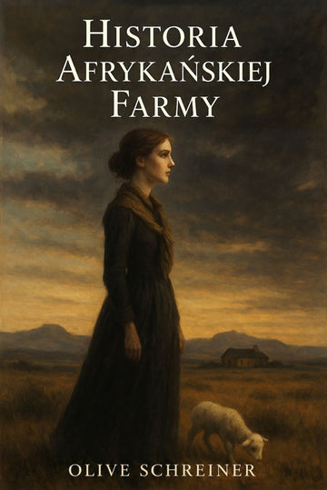 Book cover of 'Historia afrykańskiej farmy' by Olive Schreiner with a woman in a dress standing in a field.