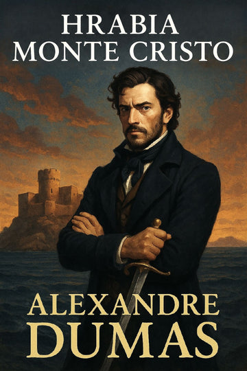 Book cover of 'Hrabia Monte Cristo' by Alexandre Dumas with a man holding a sword and a castle in the background.