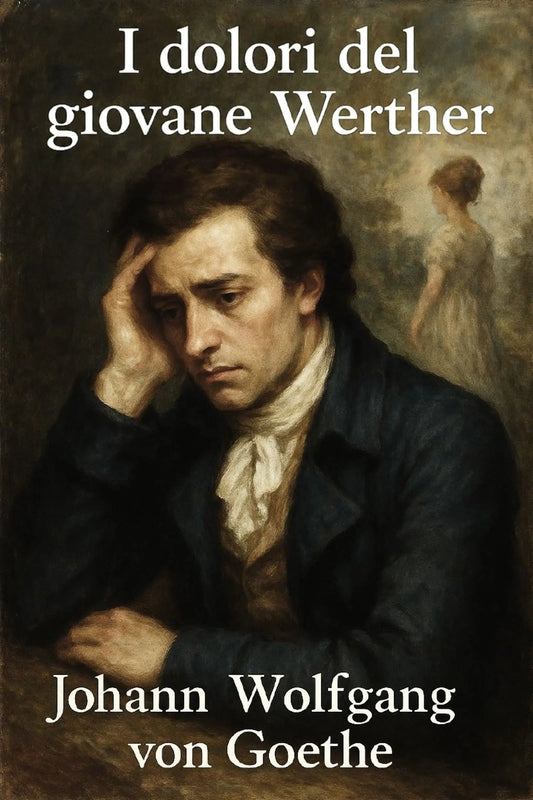 Book cover for 'I dolori del giovane Werther' by Johann Wolfgang von Goethe, featuring a classical painting portrait of a young man in a dark coat and white cravat against a dark background, with the title and author name in white text.