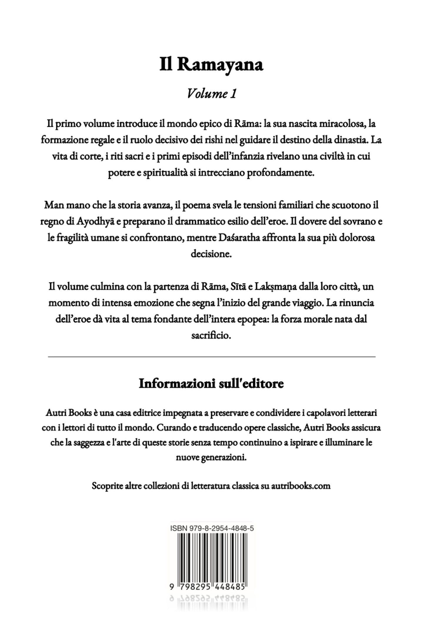 Book cover of 'Il Ramayana' Volume 1 with text on a white background