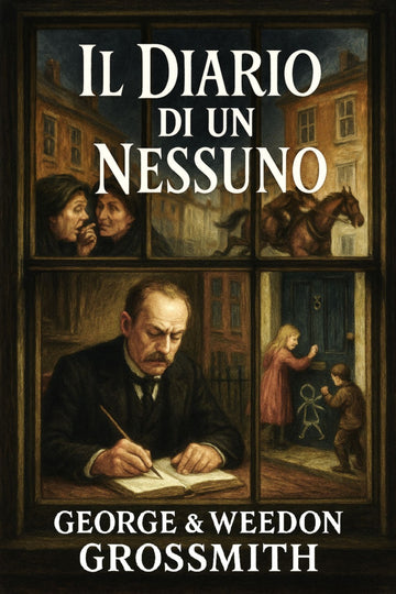 Book cover of 'Il diario di un nessuno' by George & Weedon Grossmith with images of a man writing and people in a street.