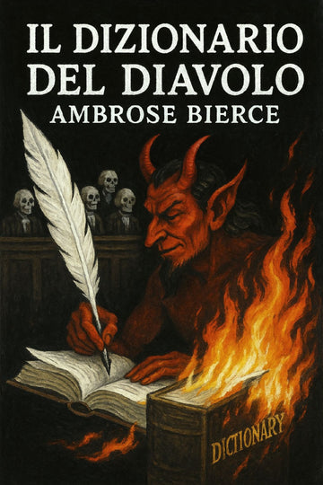 Book cover of 'Il dizionario del diavolo' by Ambrose Bierce with a devilish figure and flaming book design.