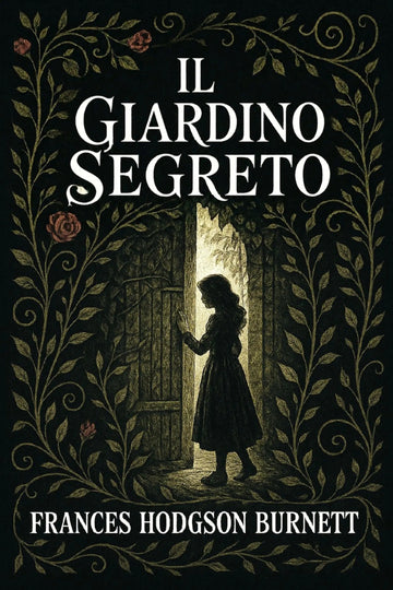 Book cover for 'Il giardino segreto' by Frances Hodgson Burnett, featuring a dark illustration of a girl standing in a doorway framed by ornate leafy vines, with the title and author name in white text.