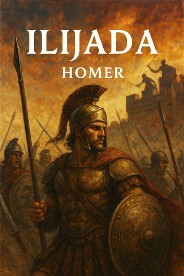 Book cover of 'Ilijada' by Homer featuring a warrior holding a spear and shield.