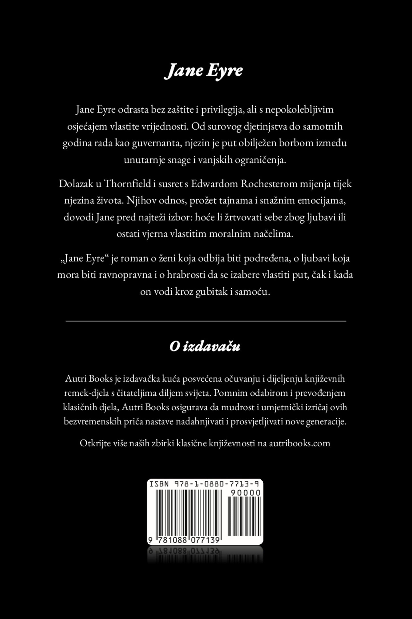 Back cover of a book titled 'Jane Eyre' with text and a barcode.