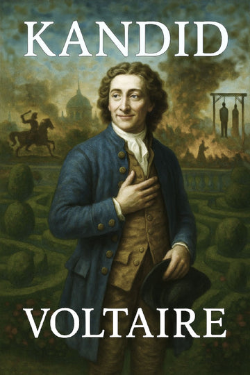 Book cover of 'Kandid' by Voltaire featuring a historical scene with a man in a blue coat.