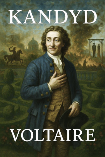 Book cover of 'Kandyd' by Voltaire featuring a historical illustration of a man in a garden setting.