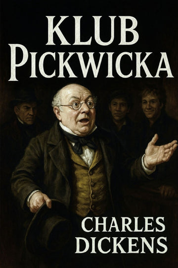 Book cover of 'Klub Pickwicka' by Charles Dickens with a central figure and text.