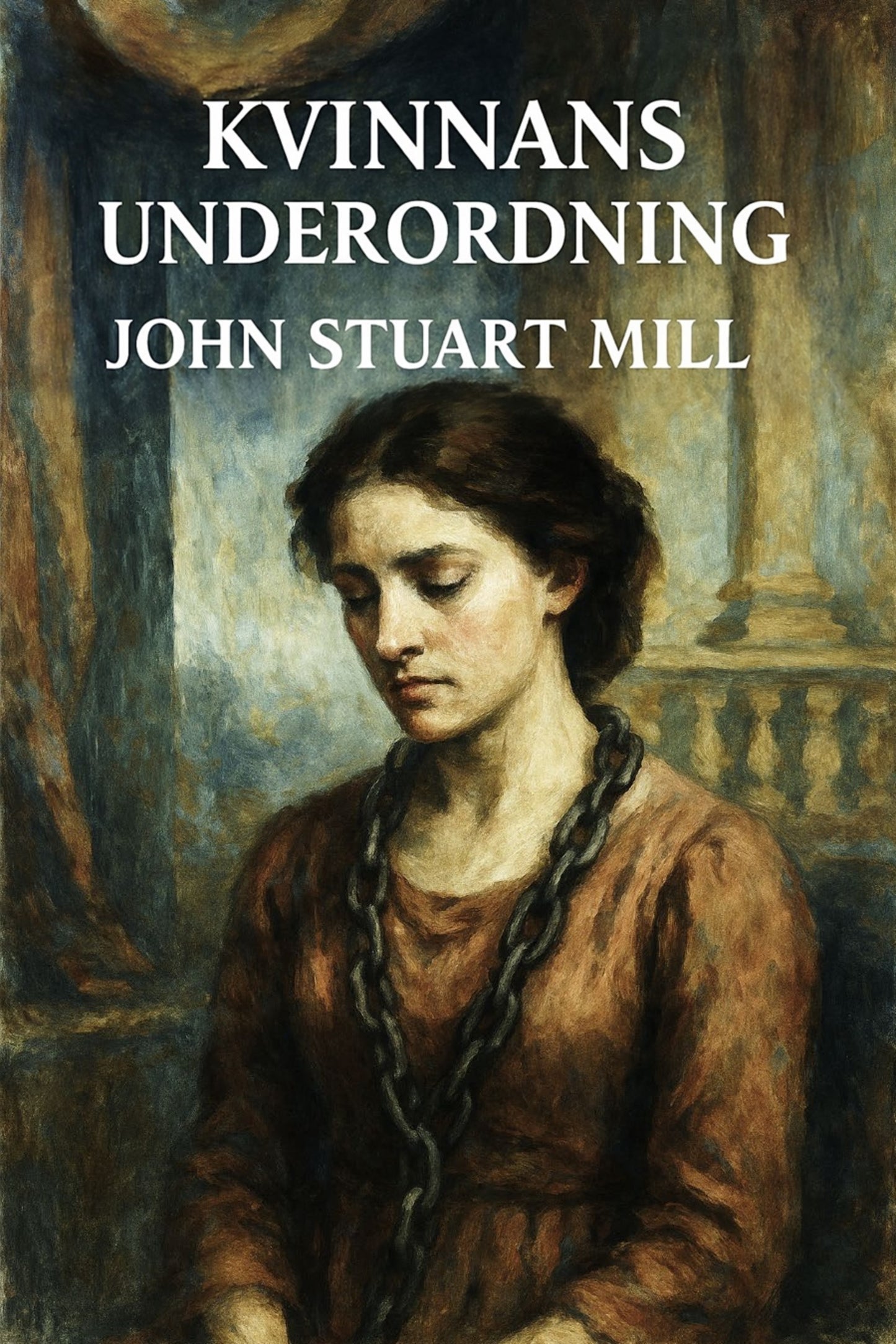 Book cover of 'Kvinnans underordning' by John Stuart Mill with a painting of a woman.