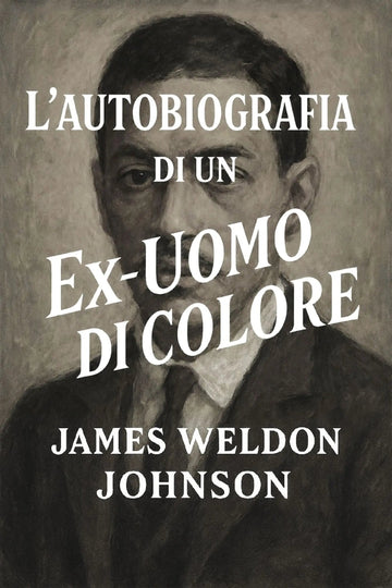 Book cover for 'L’autobiografia di un ex-uomo di colore' by James Weldon Johnson, featuring a sepia-toned portrait painting of a man with large white title text overlaid.