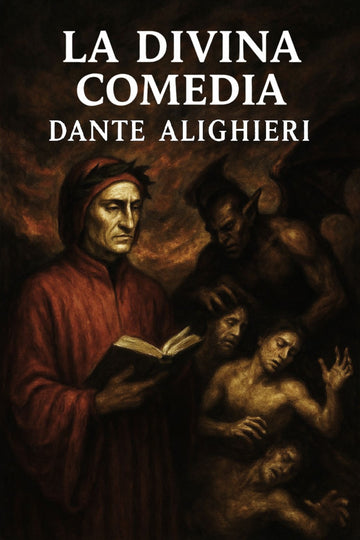 Book cover of 'La Divina Comedia' by Dante Alighieri with a dark, dramatic illustration.