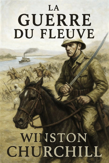 Book cover of 'La Guerre du fleuve' by Winston Churchill featuring a soldier on horseback.