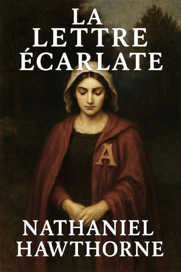 Book cover of 'La Lettre écarlate' by Nathaniel Hawthorne with a woman in a red hooded cloak.