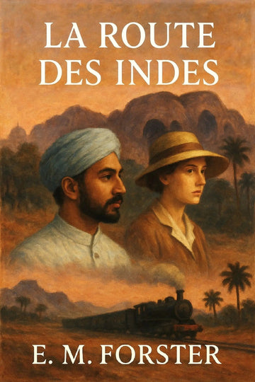 Book cover of 'La Route des Indes' by E.M. Forster with two characters and a train in the background.