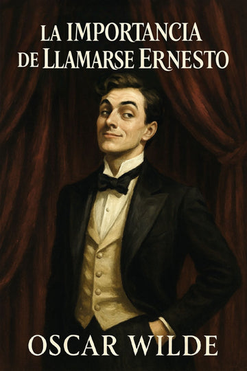 Book cover of 'La importancia de llamarse Ernesto' by Oscar Wilde with a man in formal attire.