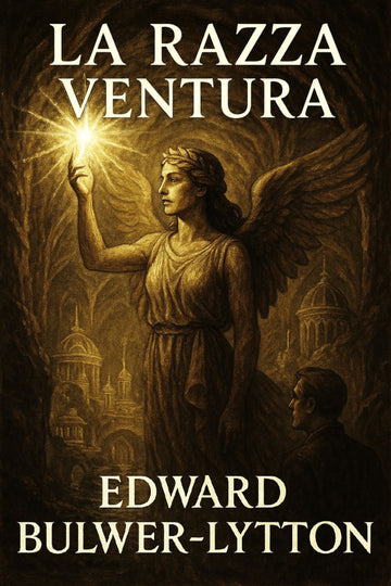 Book cover of 'La razza ventura' by Edward Bulwer-Lytton featuring an angelic figure with a light.