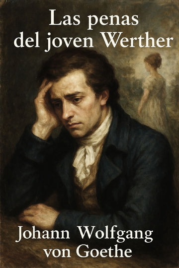 Book cover of 'Las penas del joven Werther' by Johann Wolfgang von Goethe, featuring a painting of a man with a woman in the background.