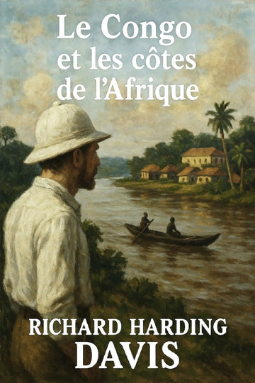 Book cover of 'Le Congo et les côtes de l’Afrique' by Richard Harding Davis with a man in a pith helmet and boat on a river.
