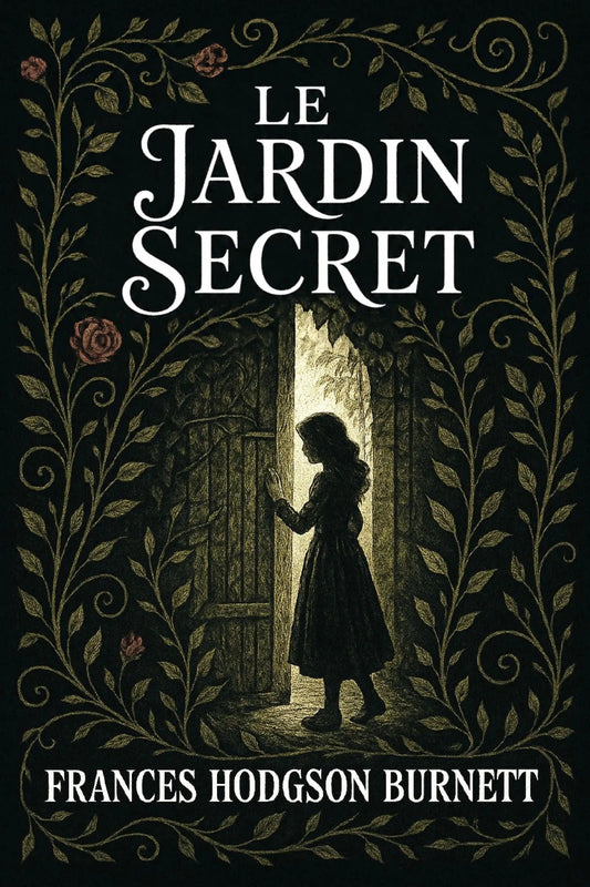 Book cover of 'Le jardin secret' with a silhouette of a girl and decorative text and illustrations.
