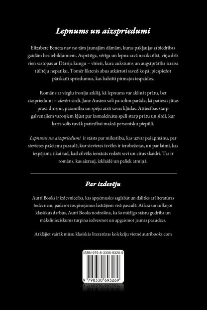 Back cover of a book with text in Latvian, featuring the publisher's information.