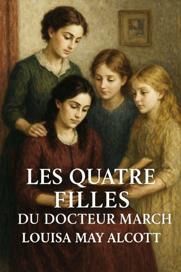 Book cover of 'Les Quatre Filles du docteur March' by Louisa May Alcott featuring four young women in a warm setting.