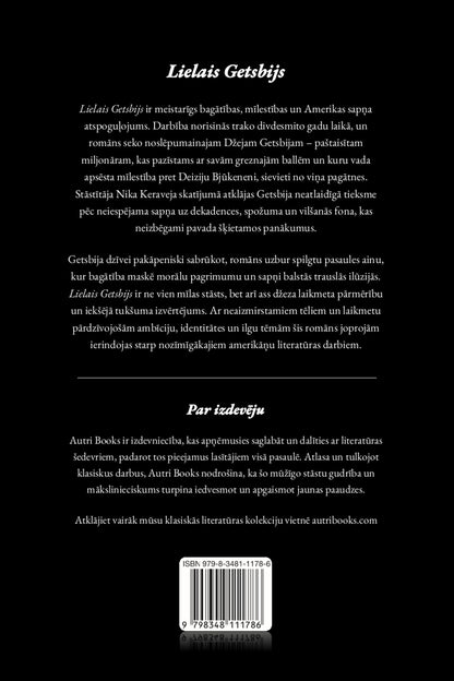 Back cover of a Lielais Getsbijs with text in Latvian