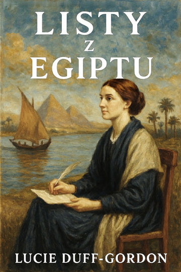 Book cover of 'Listy z Egiptu' by Lucie Duff-Gordon with a painting of a woman writing by a river.