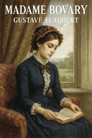 Book cover of 'Madame Bovary' by Gustave Flaubert featuring a woman reading a book.