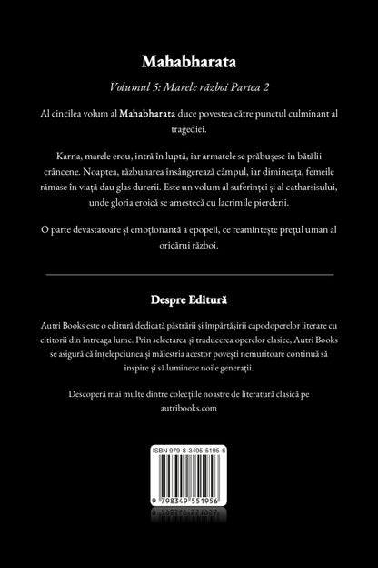 Back cover of a book titled 'Mahabharata' with text and a barcode.