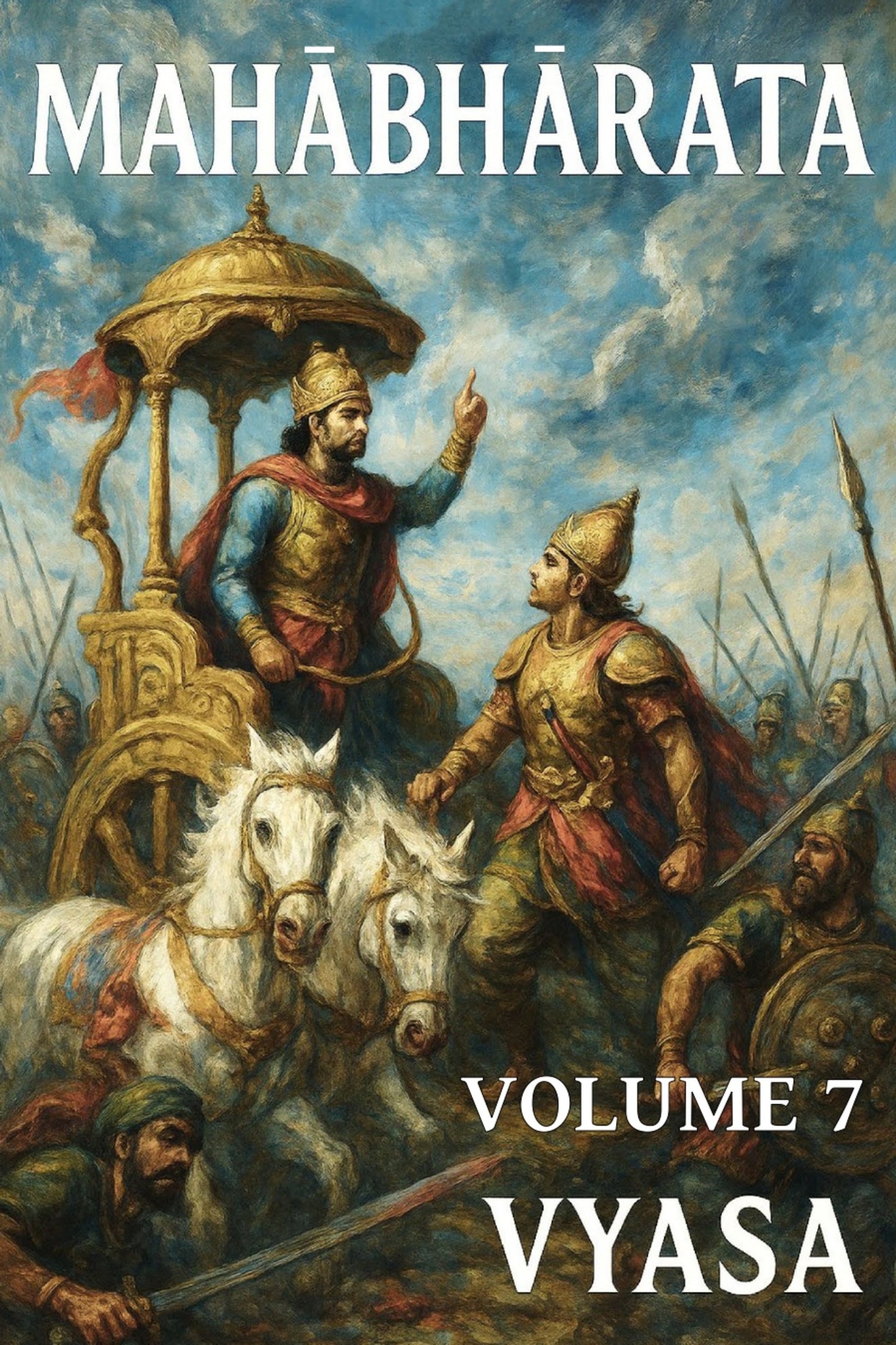 Book cover of Mahabharata Volume 7 by Vyasa featuring warrior illustration.