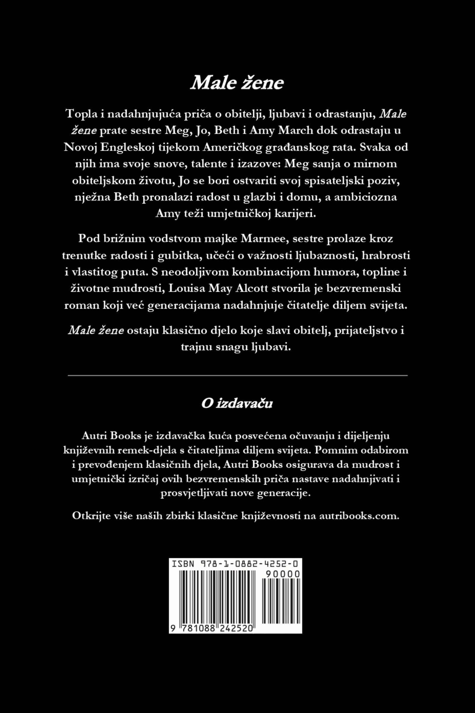 Back cover of Male žene with text in Croatian, featuring a barcode and ISBN information.