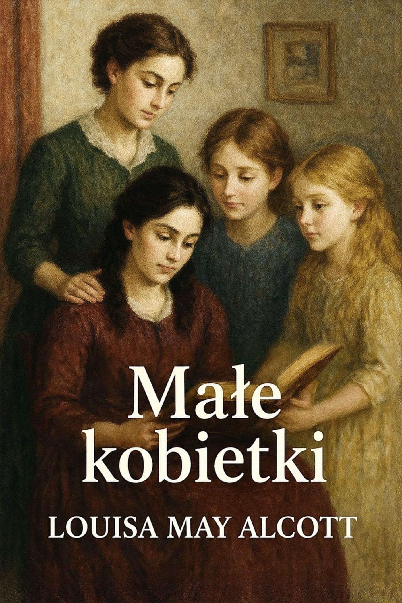 Book cover of 'Małe kobietki' by Louisa May Alcott featuring four young women.