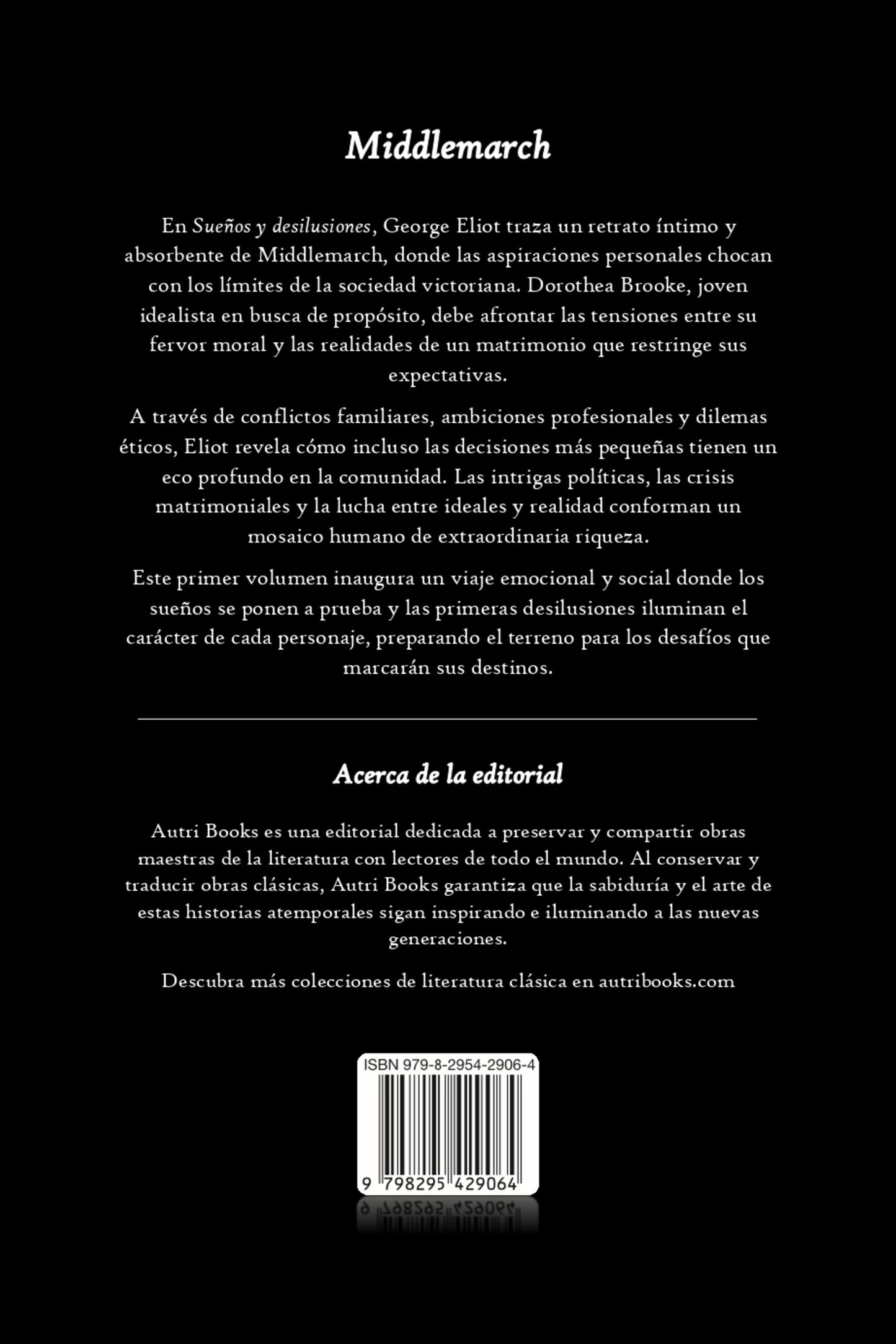 Book cover of 'Middlemarch' with text on a black background