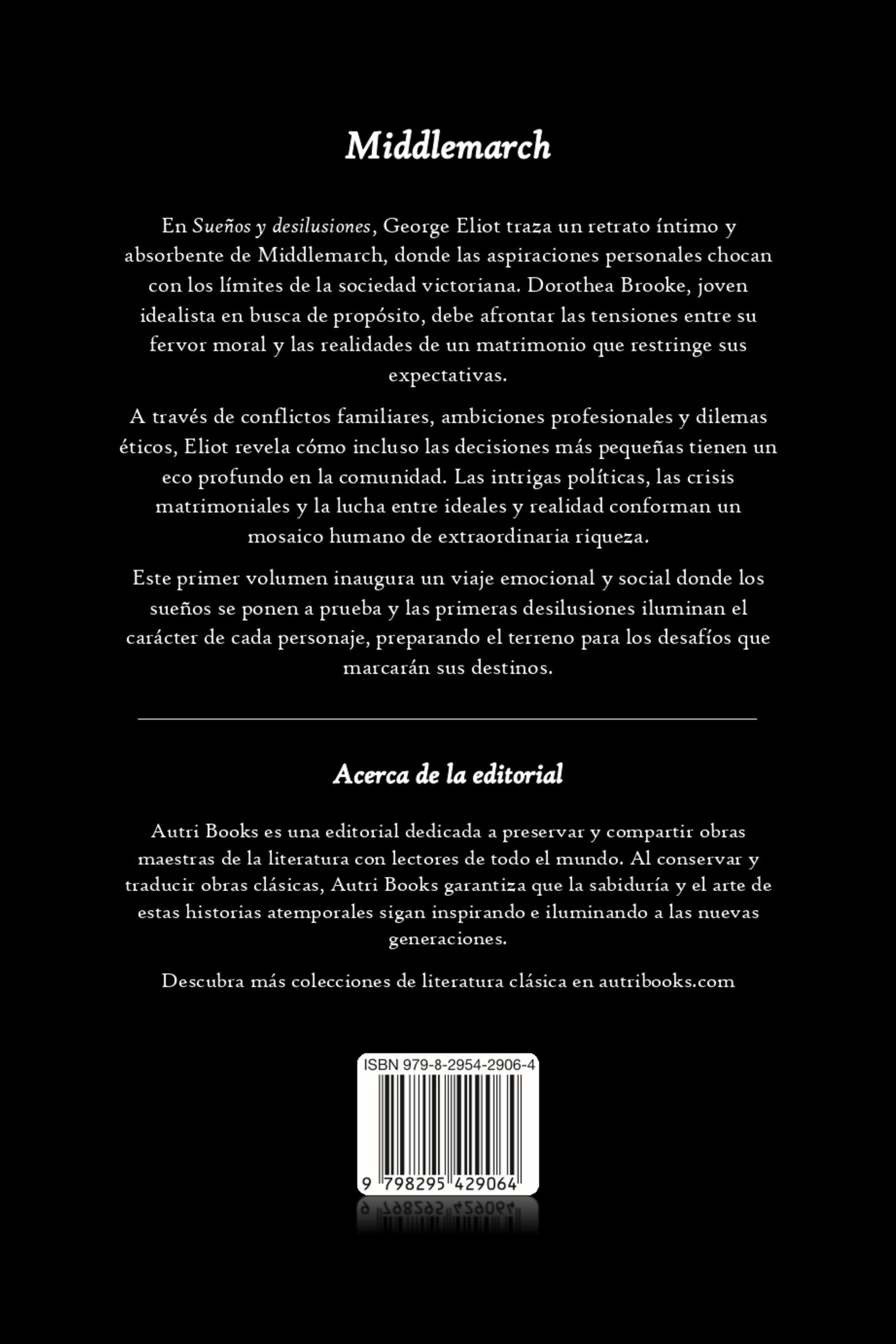 Book cover of 'Middlemarch' with text on a black background