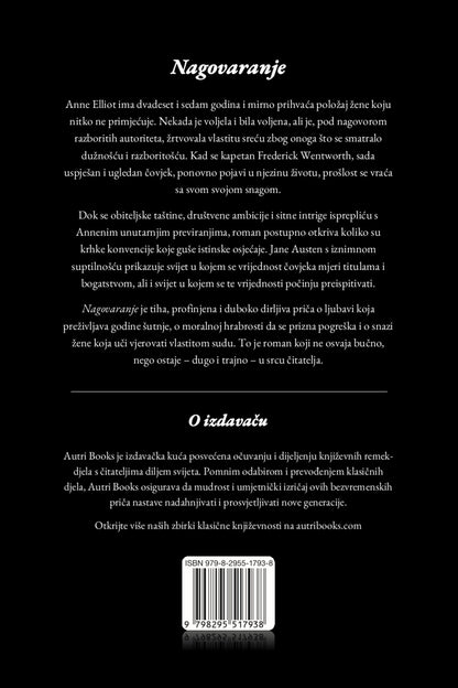 Back cover of a book with text in Croatian on a black background