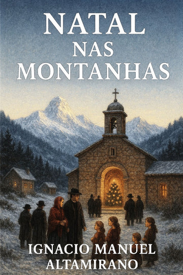 Book cover of 'Natal nas Montanhas' with a church in a mountainous landscape.
