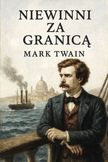 Book cover featuring a man on a ship with text 'Niewinni za granicą' by Mark Twain