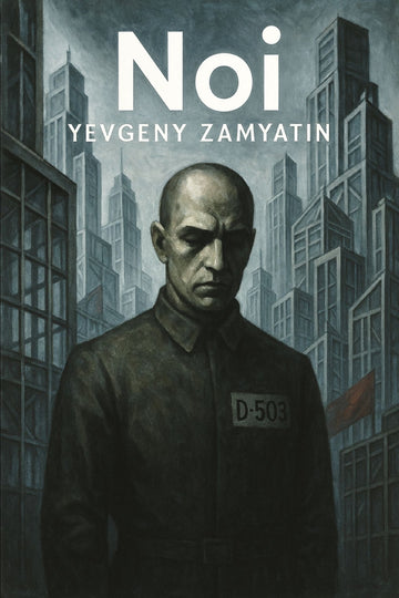 Book cover of 'Noi' by Yevgeny Zamyatin featuring a man in a uniform against a cityscape.