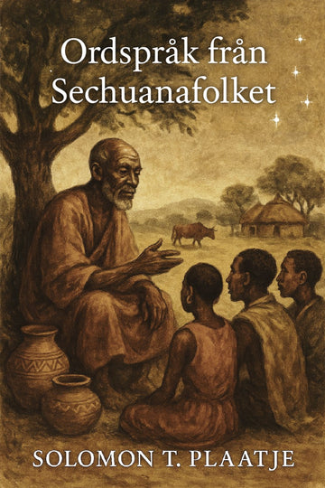 Book cover with an illustration of an elderly man teaching children outdoors, with text 'Ordspråk från Sechuanafolket' and author's name.