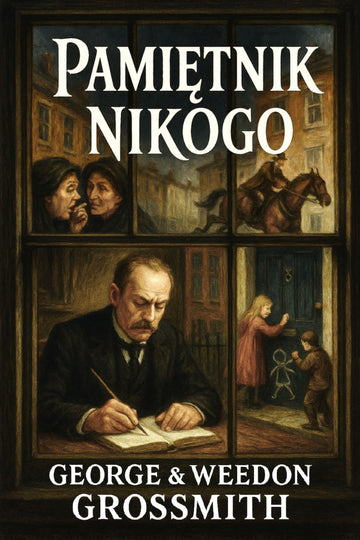 Book cover of 'Pamiętnik nikogo' by George & Weedon Grossmith with a collage of scenes.