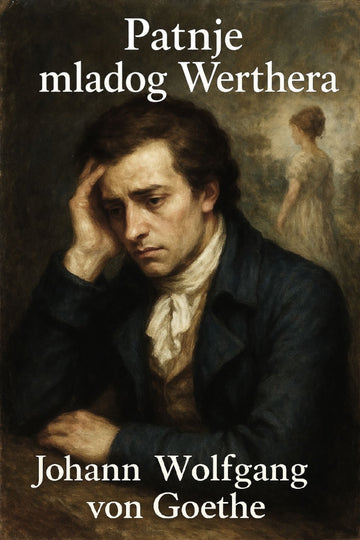 Book cover of 'Patnje mladog Werthera' by Johann Wolfgang von Goethe with a painting of a man and woman in the background.
