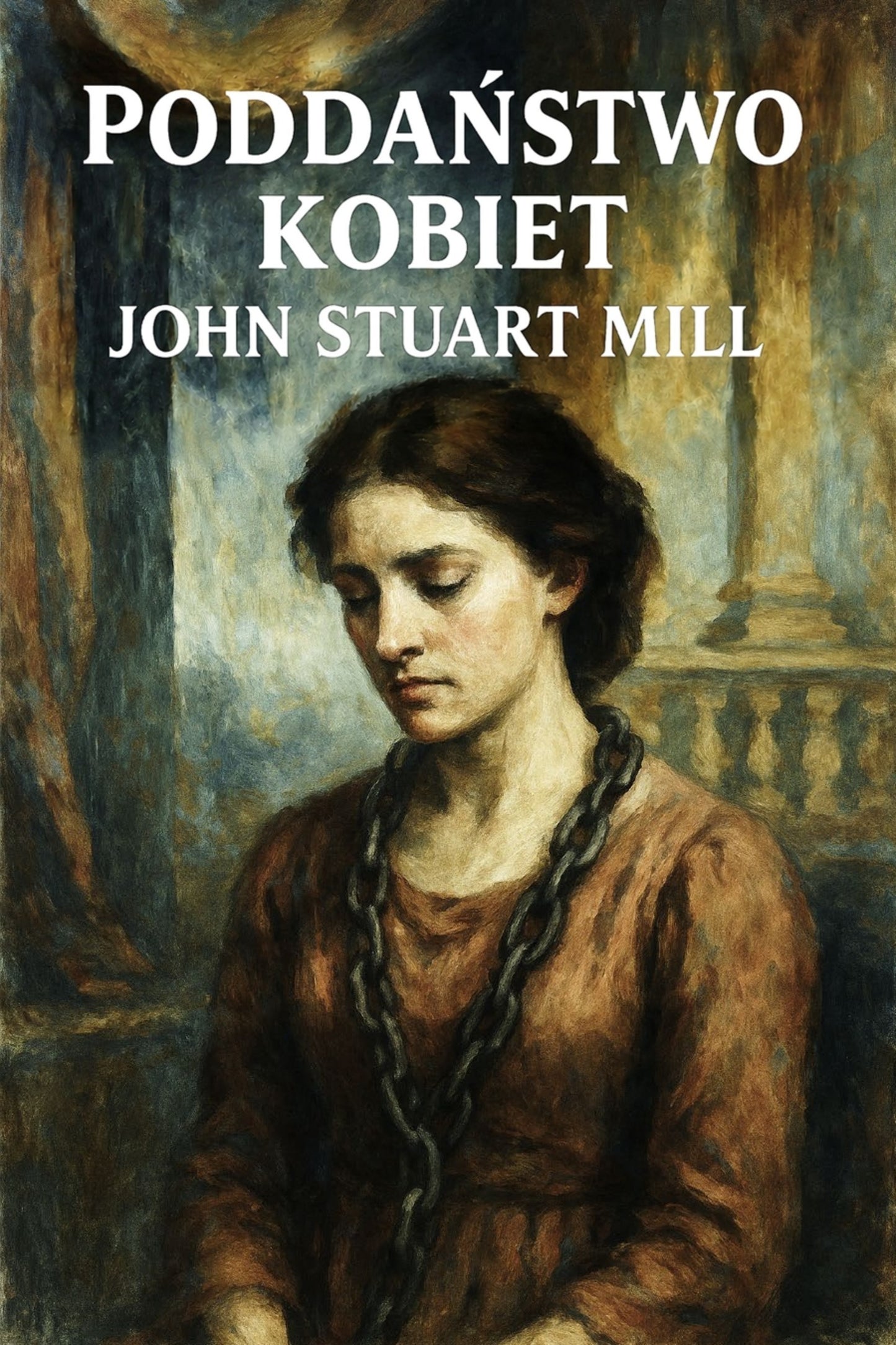 Book cover of 'Poddaństwo kobiet' by John Stuart Mill with a woman's portrait and text.