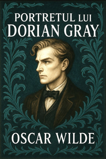 Book cover of 'Portretul lui Dorian Gray' by Oscar Wilde with a portrait of a man.