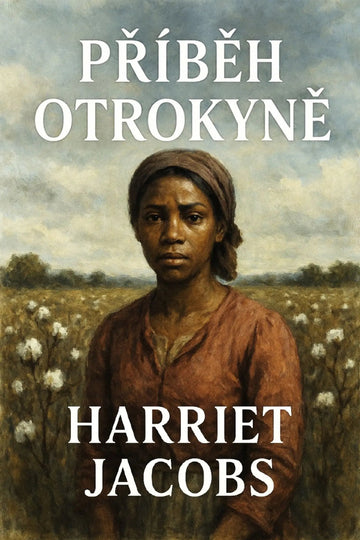 Book cover for 'Příběh otrokyně' by Harriet Jacobs, featuring a painted portrait of a young woman in a field with cotton plants, with the title and author name in large white text.