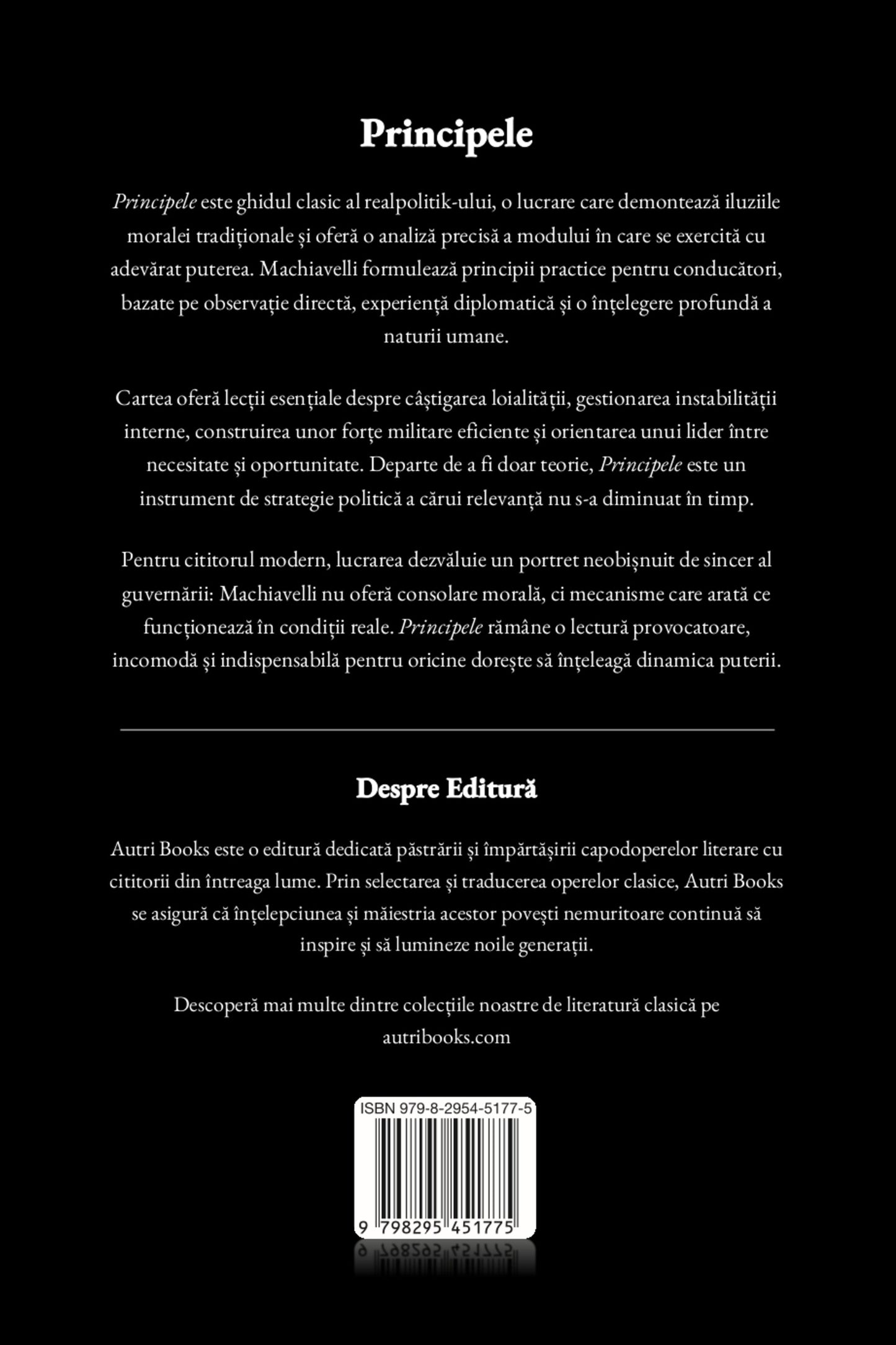 Book cover with text in Romanian on a black background