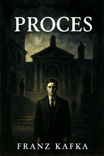 Book cover of 'Proces' by Franz Kafka with a dark, moody atmosphere.
