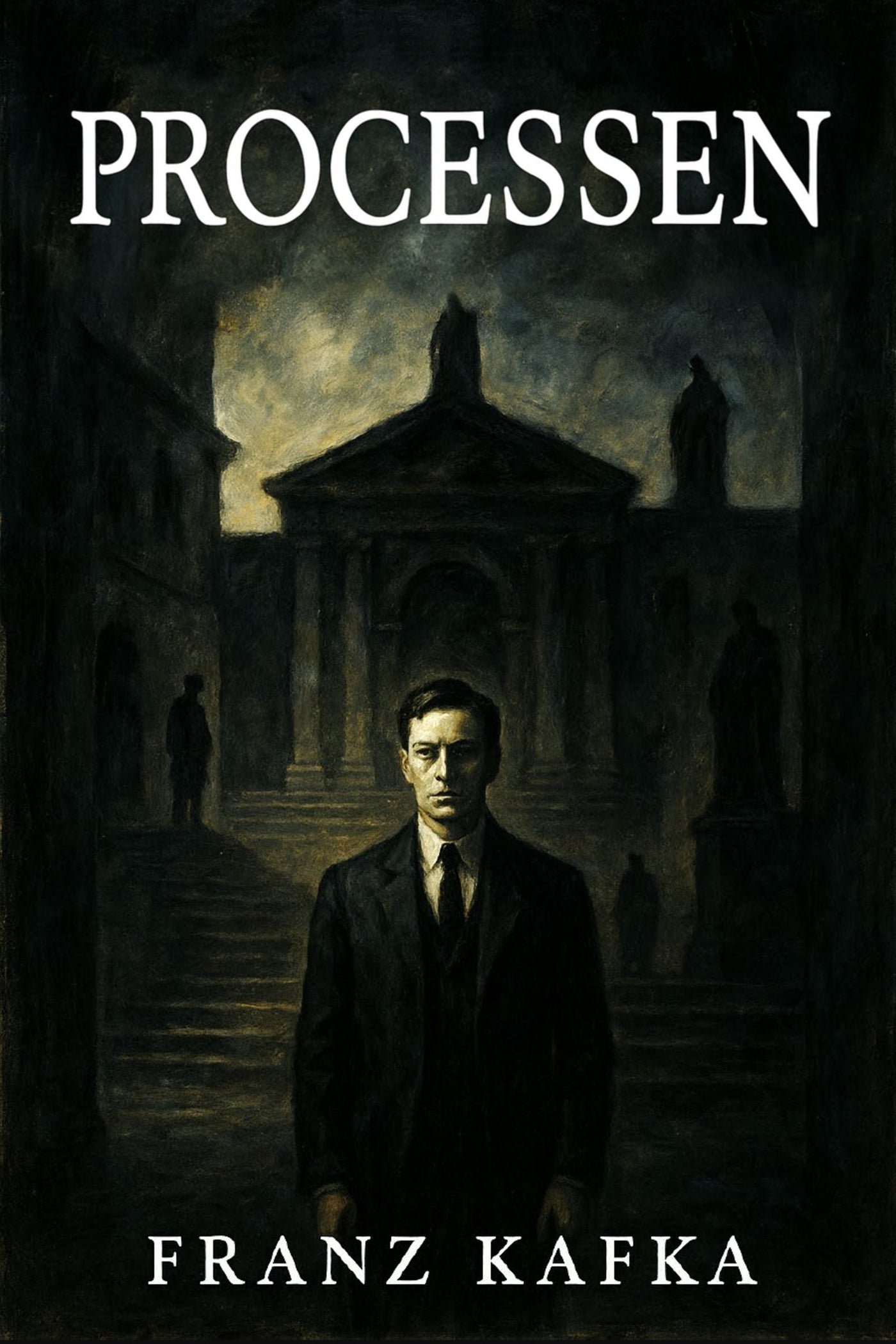 Book cover of 'Processen' by Franz Kafka with a dark, eerie atmosphere.