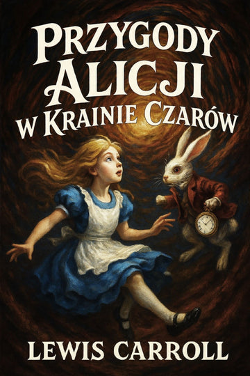 Book cover of 'Przygody Alicji w Krainie Czarów' with Alice and the White Rabbit, featuring the title in Polish.